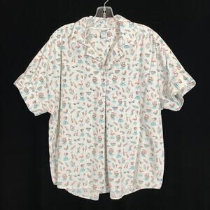 Duluth Trading Co Popover Shirt White BBQ Summer Party Organic Cotton L